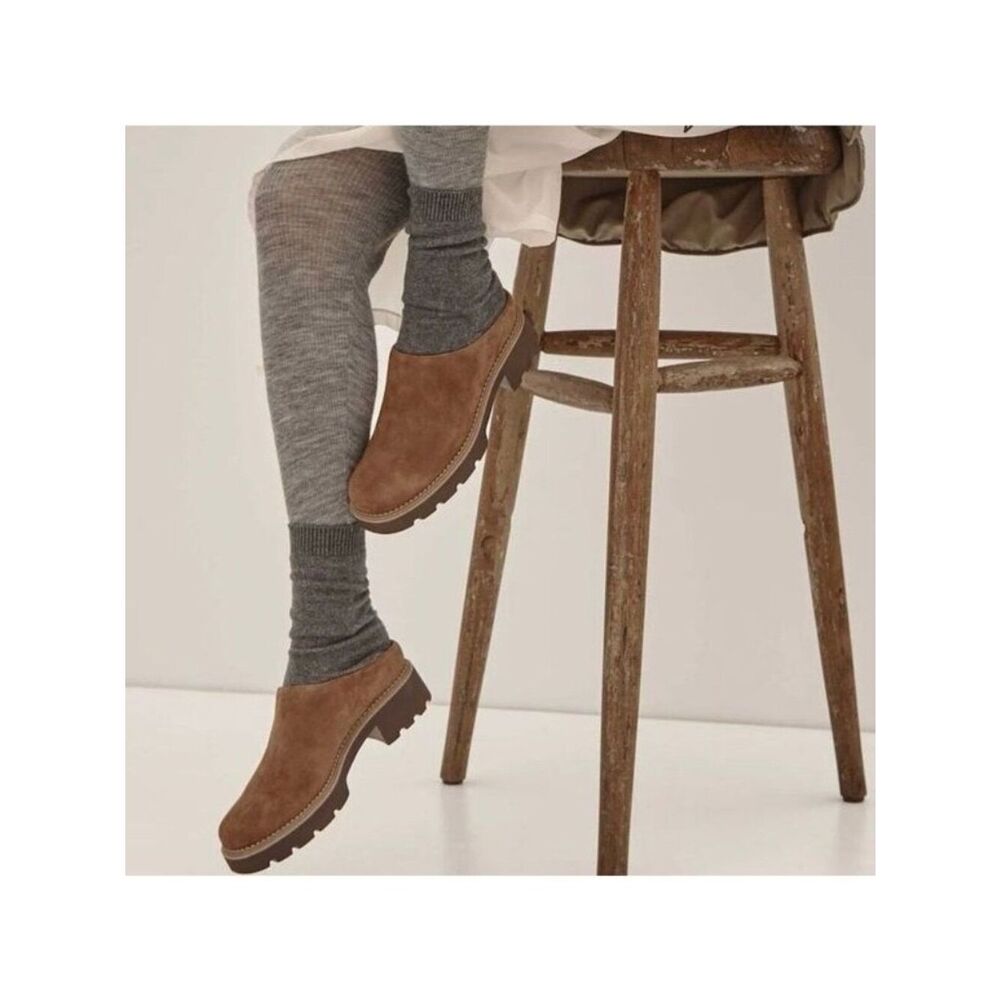 Vionic Fairfax Hazelnut Suede Leather Supportive Mule Clog Lug Sole Women’s 10